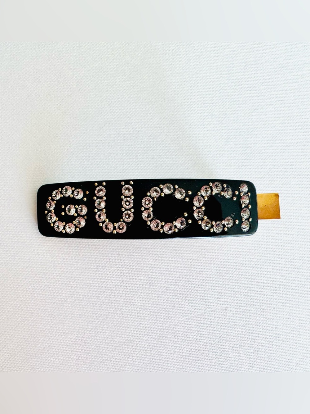 Gucci Black Crystal Logo Hair Clip Barrette